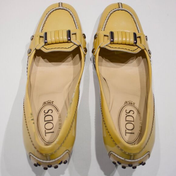 Tod’s Made in Italy Light Yellow Beige Patent Leather Heels Women Size 8 - Picture 8 of 16